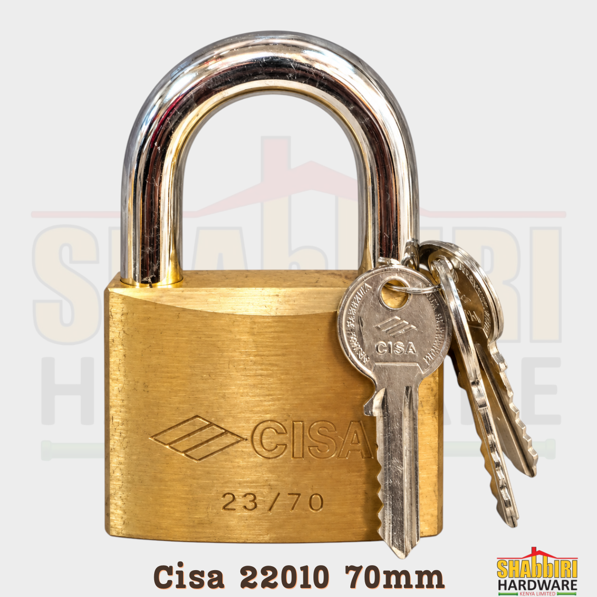 CISA 22010 70mm Solid Brass Padlock – Hardened Steel Shackle, Made in Italy