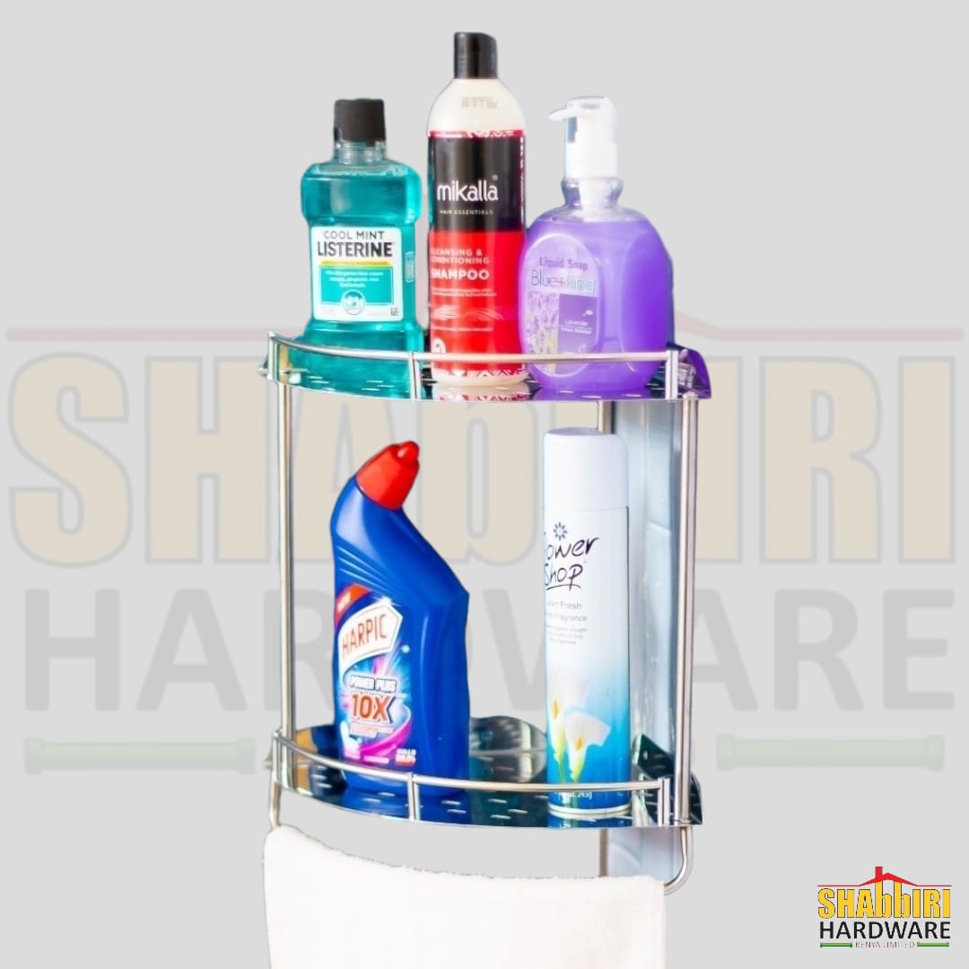 DOUBLE CORNER SHELF with TOWEL BAR