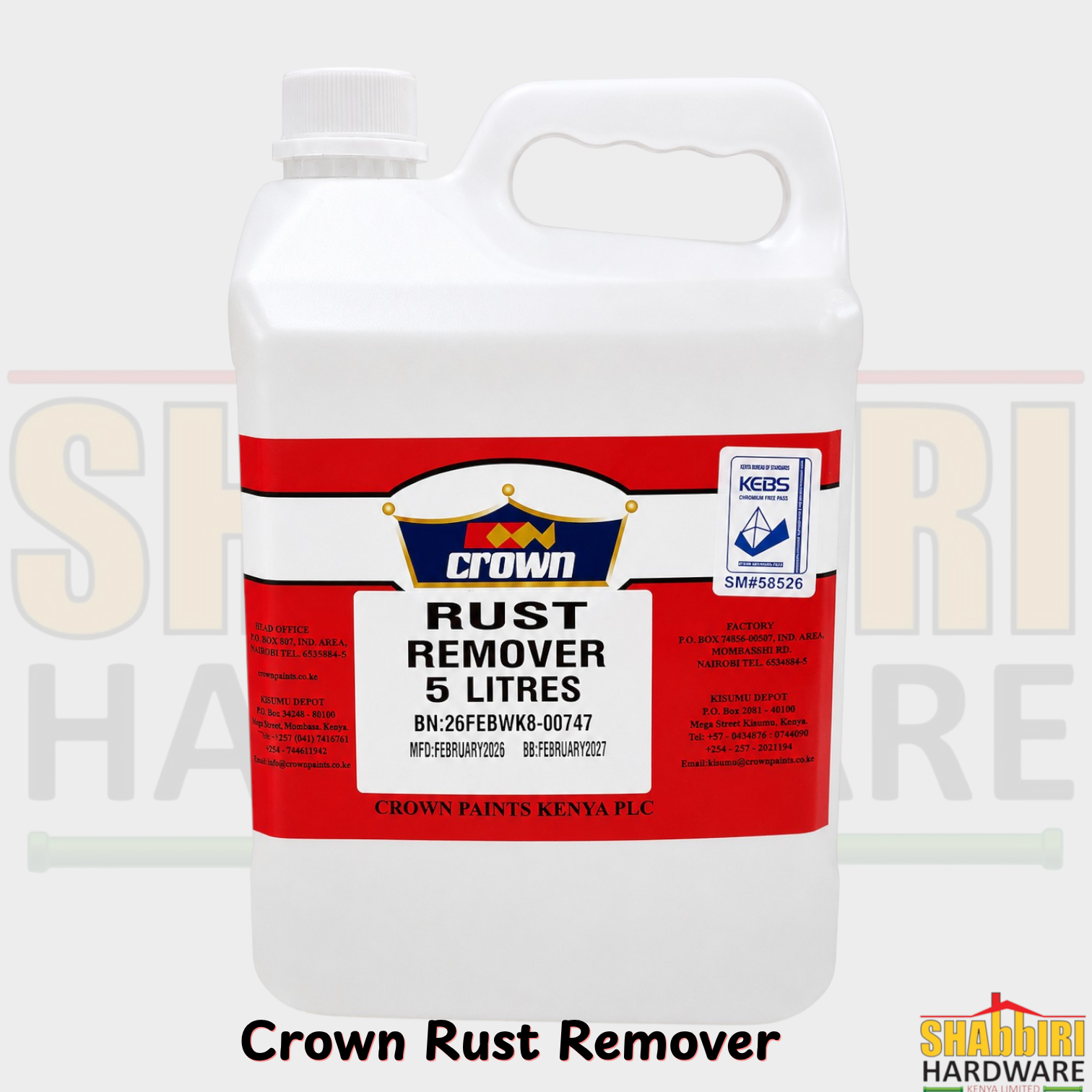 Crown Rust Remover 5 Litres – Metal Rust Remover & Pre-Paint Treatment in Kenya