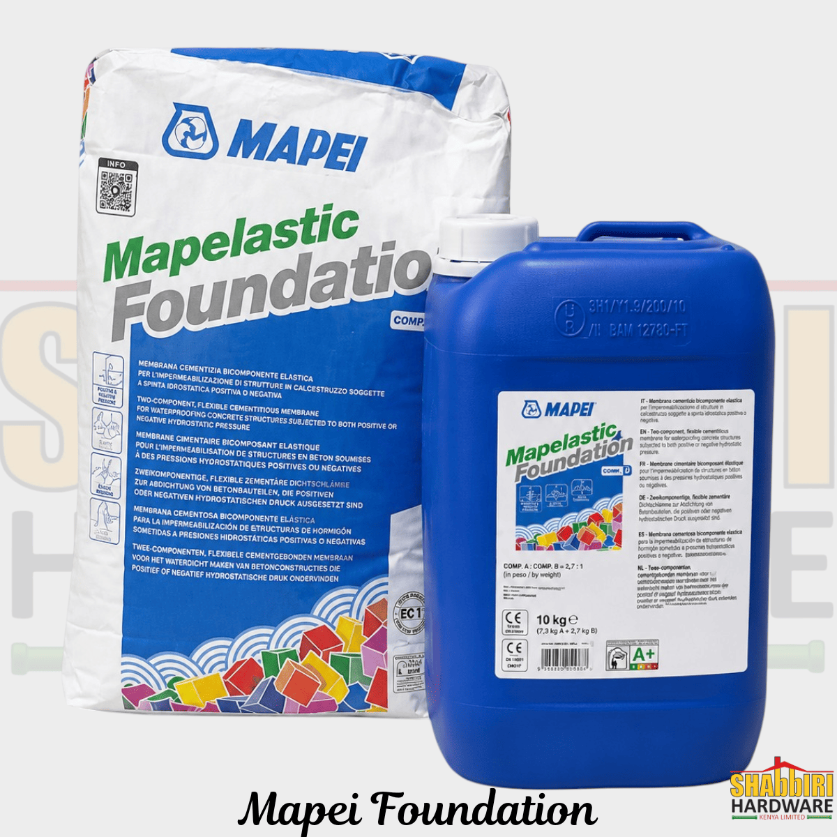 Mapei Mapelastic Foundation Waterproofing Membrane 32kg Kit (Comp A 22kg + Comp B 10kg) — Two-Component Elastic Cementitious Waterproofing