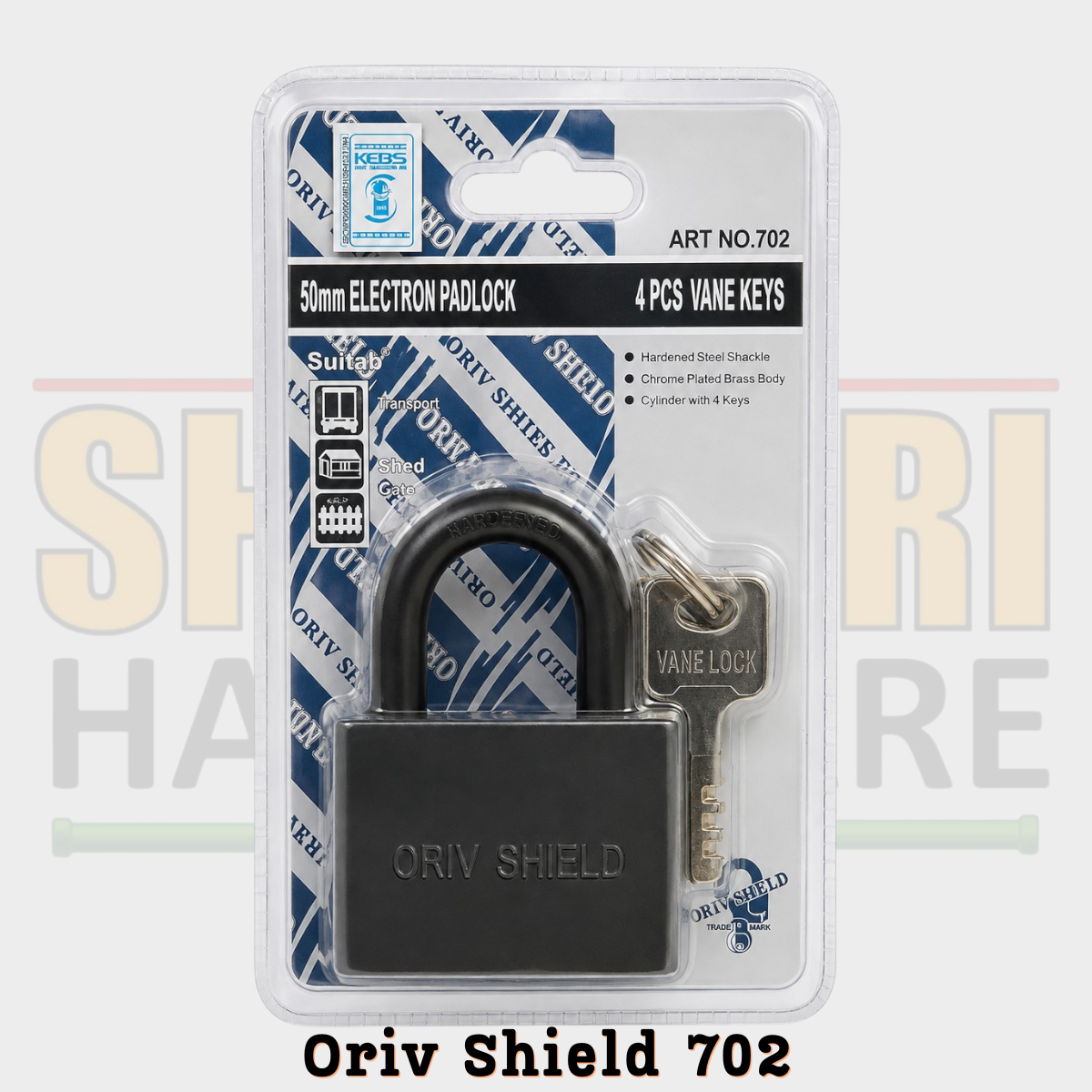 Oriv Shield 702 50mm Padlock with 4 Vane Keys