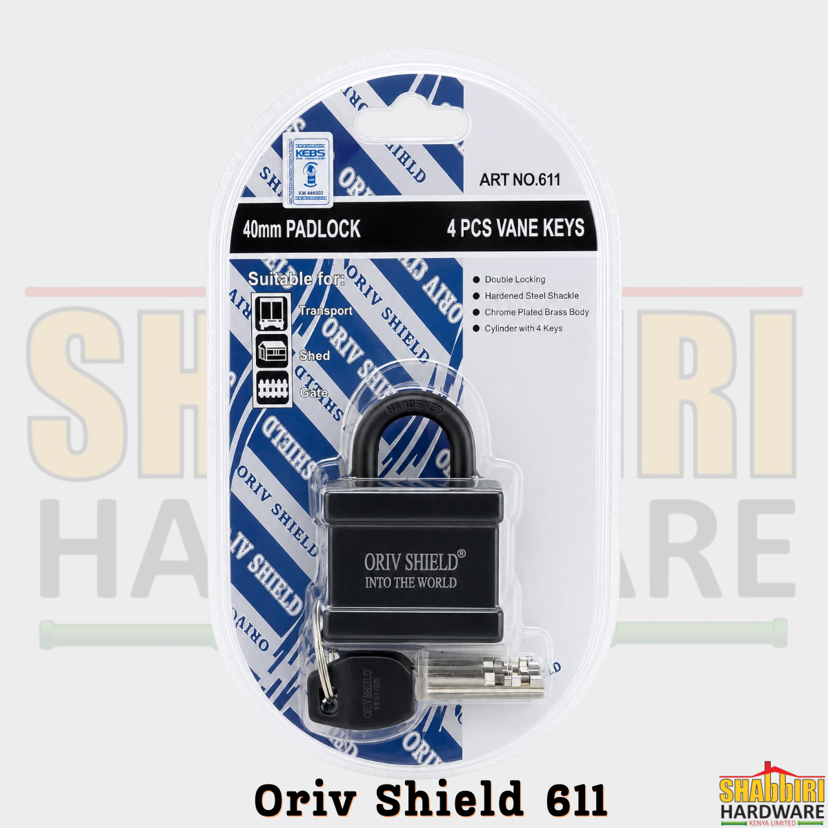 Oriv Shield 611 40mm Padlock – Double Locking, Hardened Steel Shackle & 4 Vane Keys
