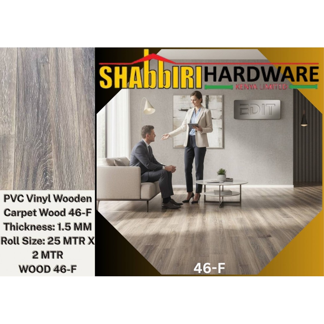 PVC VINYL FLOOR CARPET - WOOD 46-F