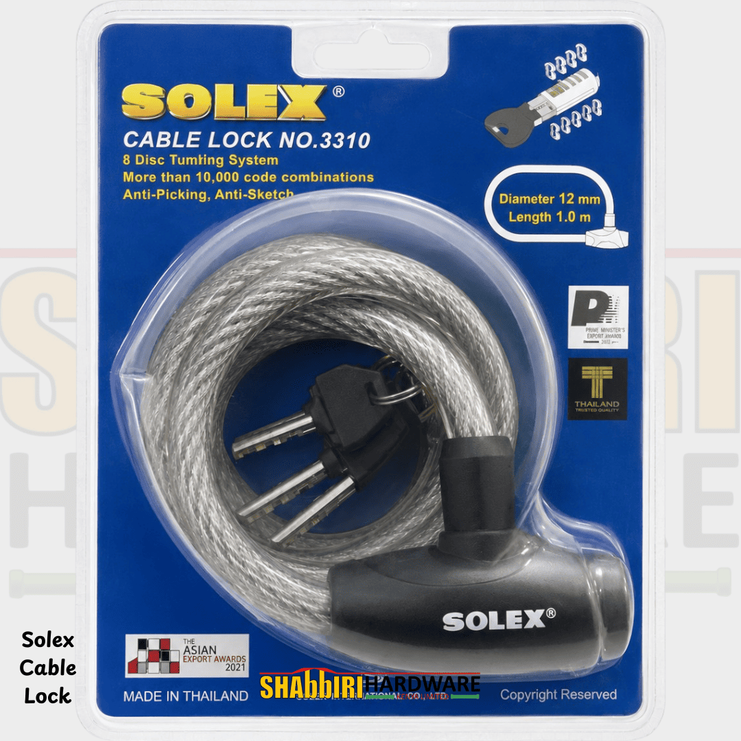 SOLEX Cable Lock — 12mm x 1.0m Anti-Pick Security Cable Lock