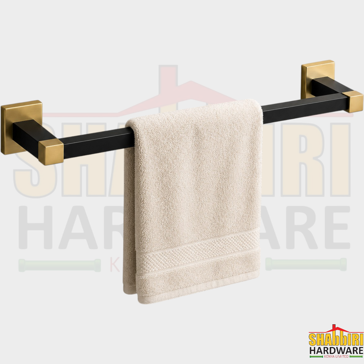 P. SQUARE (SS304) SINGLE TOWEL BAR - BLACK & GOLD