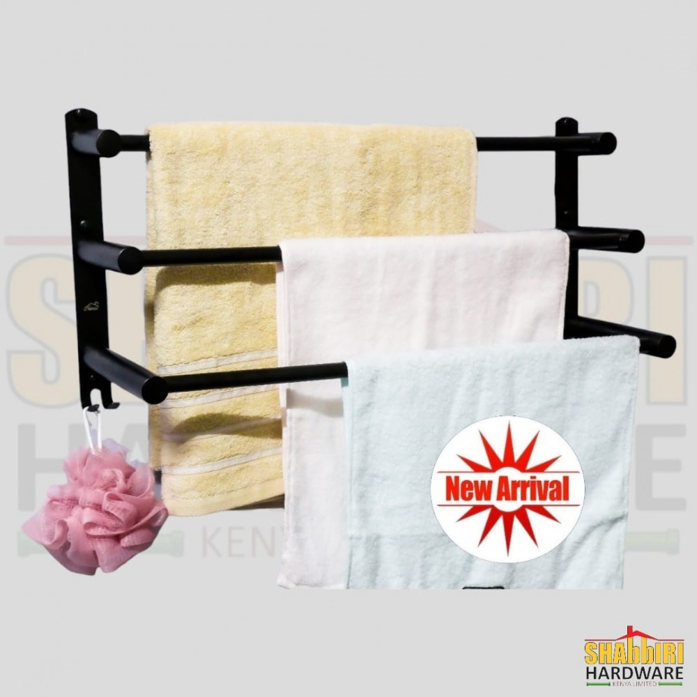TRIPLE TOWEL BAR 60CM BLACK. (SS304)