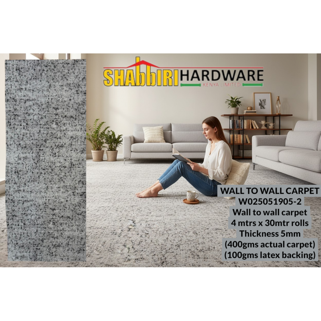Premium Wall-to-Wall Carpet W025051905-2 – 5mm Thick Heavy Duty Soft Carpet Flooring
