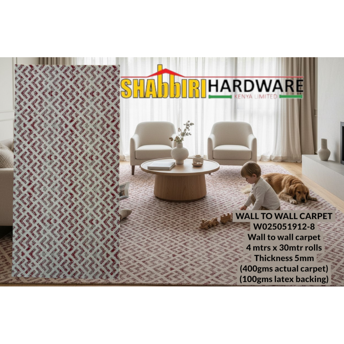 Premium Wall-to-Wall Carpet W025051912-8 – 5mm Thick Heavy Duty Soft Carpet Flooring